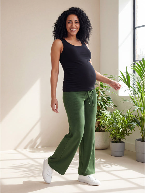 Basic Maternity Ribbed Knit Drawstring Wide Leg Lounge Pants