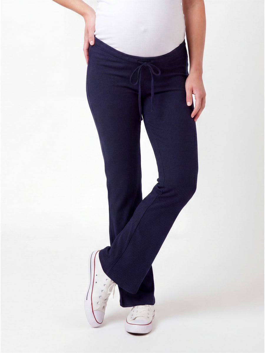 Basic Maternity Ribbed Knit Drawstring Wide Leg Lounge Pants