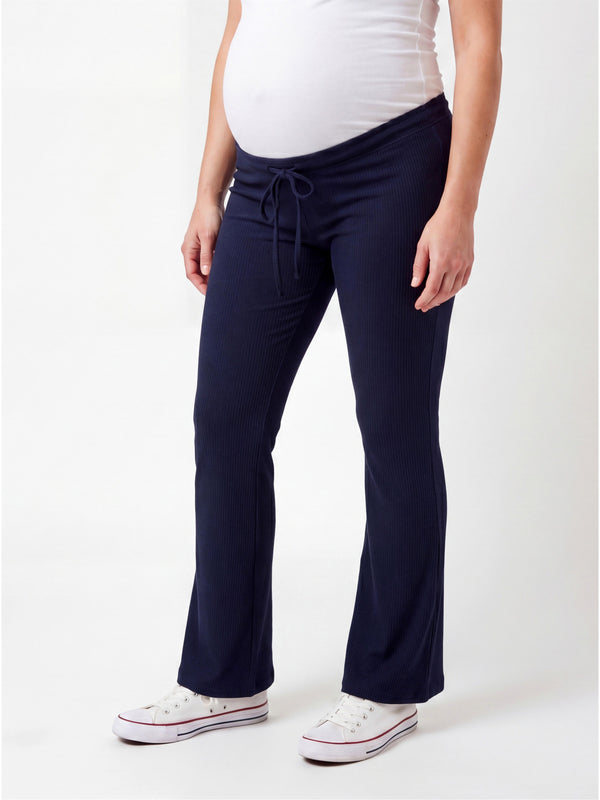 Basic Maternity Ribbed Knit Drawstring Wide Leg Lounge Pants