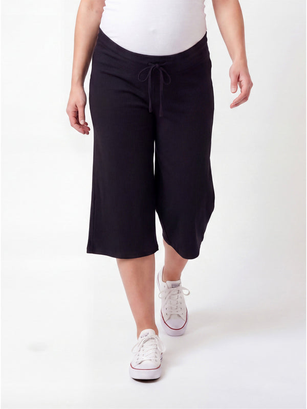 Basic Maternity Ribbed Knit Drawstring Flared Capri Pants