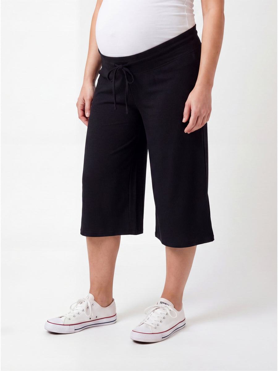 Basic Maternity Ribbed Knit Drawstring Flared Capri Pants