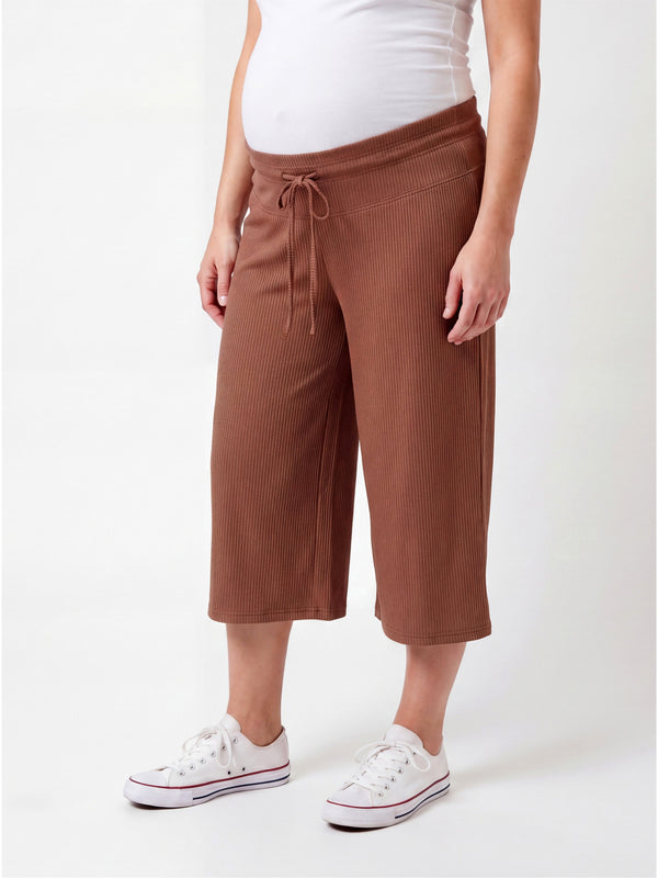 Basic Maternity Ribbed Knit Drawstring Flared Capri Pants