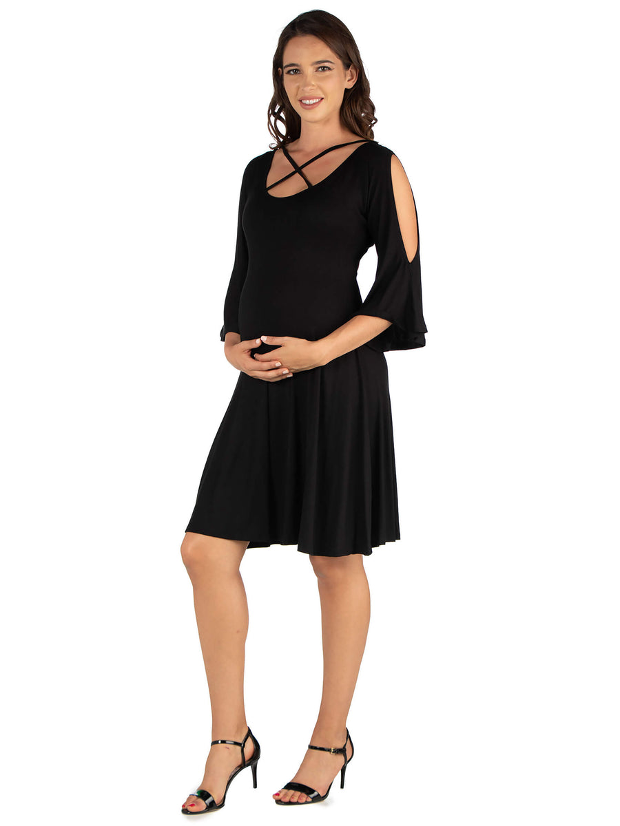 Essential Maternity Knee Length Cold Shoulder Dress