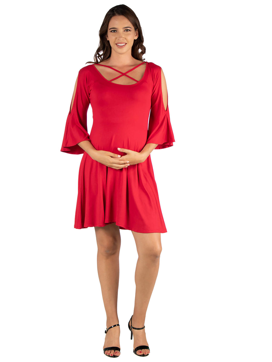 Essential Maternity Knee Length Cold Shoulder Dress