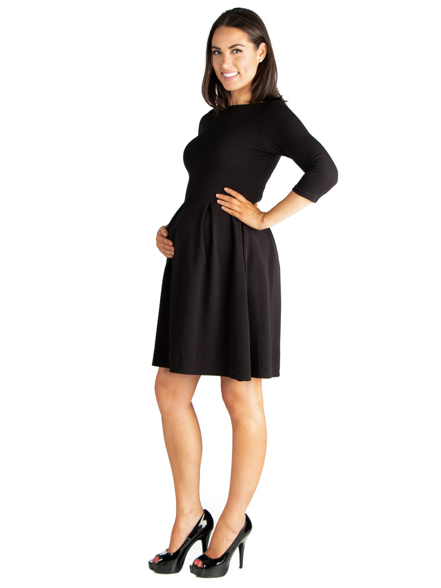 Essential Maternity Long Sleeve Knee Length Fit N Flare Pocket Dress