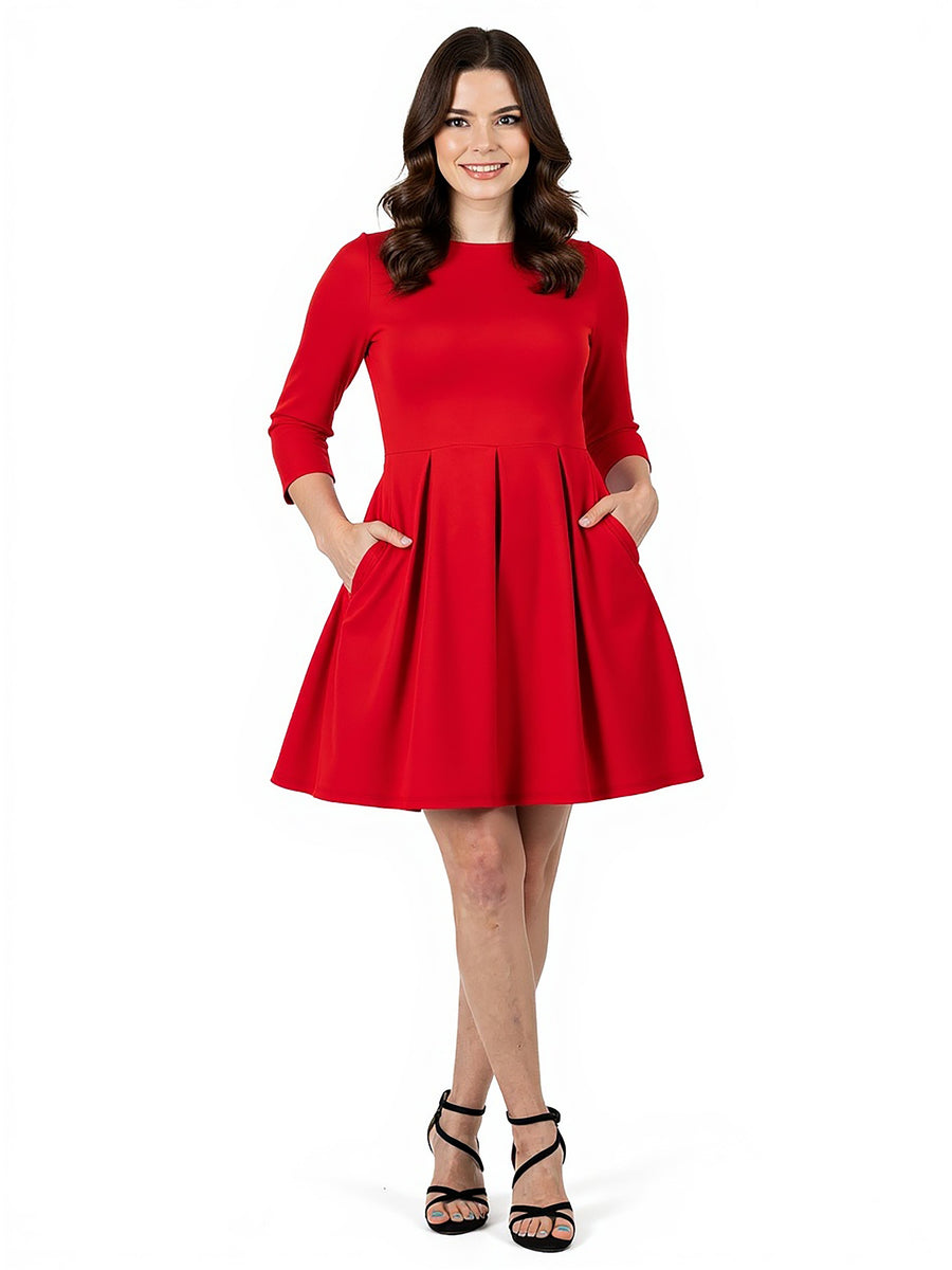 Essential Maternity Long Sleeve Knee Length Fit N Flare Pocket Dress