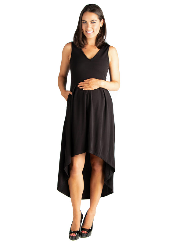 Elevate Maternity Sleeveless Fit N Flare High Low Dress