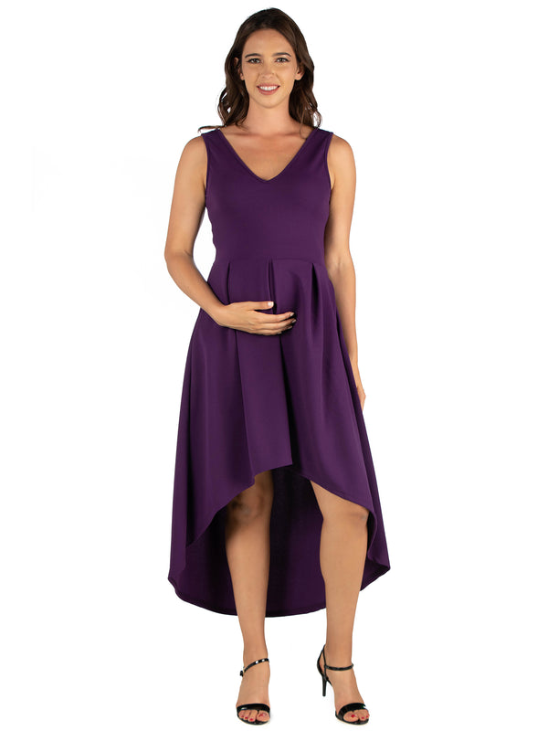 Elevate Maternity Sleeveless Fit N Flare High Low Dress