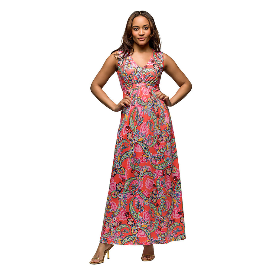 Essential Maternity Paisley V Neck Empire Waist Sleeveless Maxi Dress