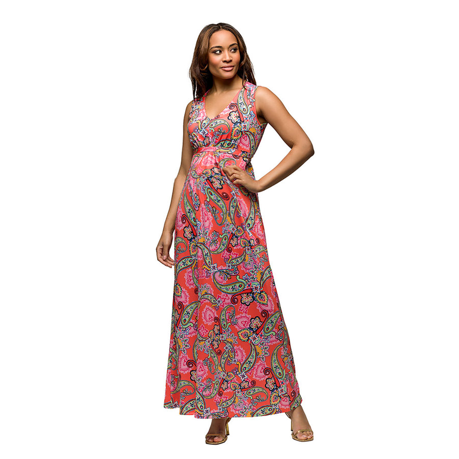 Essential Maternity Paisley V Neck Empire Waist Sleeveless Maxi Dress