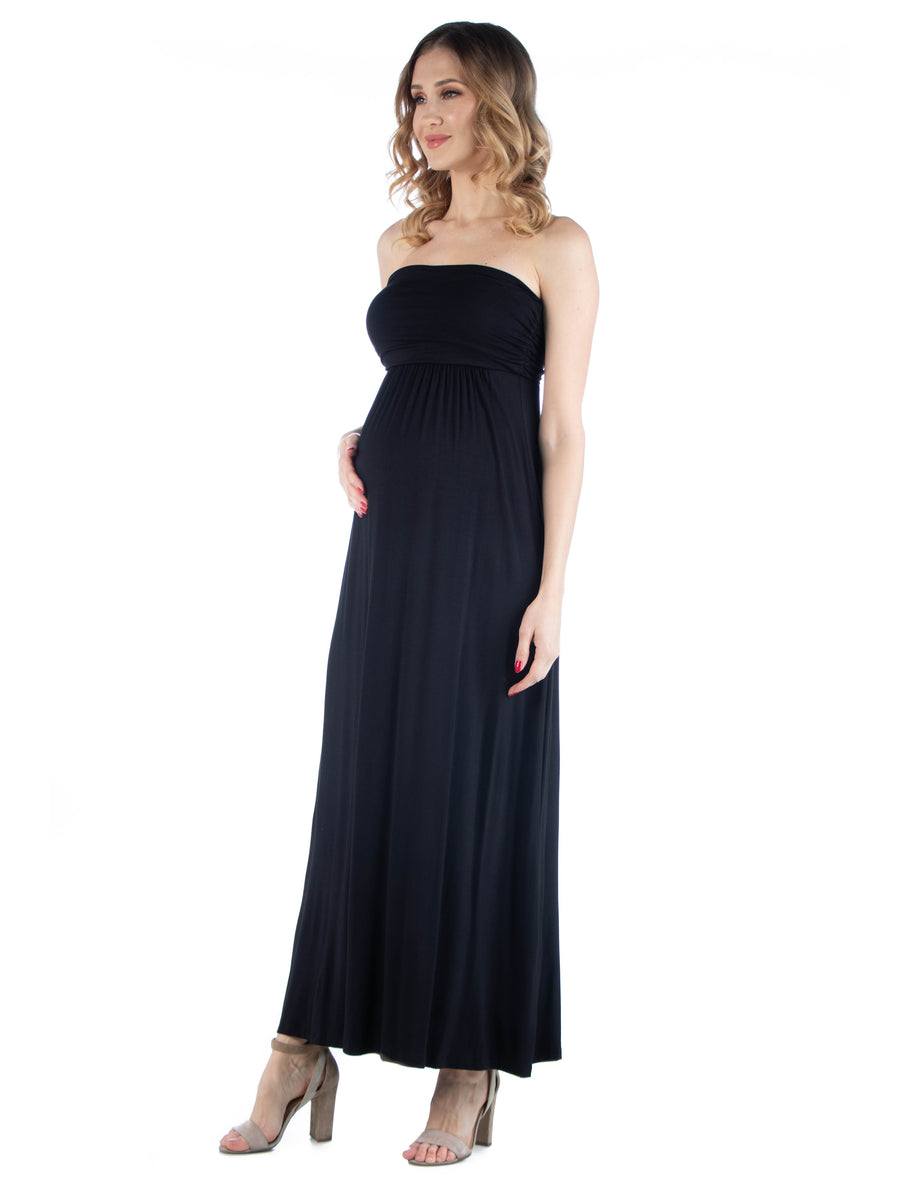 Essential Maternity Strapless Empire Waist Pleated Maxi Dress
