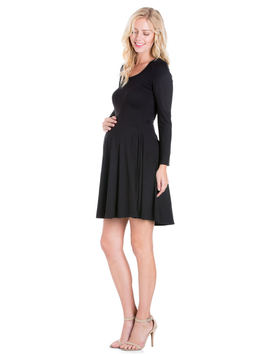Essential Maternity Scoop Neck Long Sleeve Knee Length Skater Dress