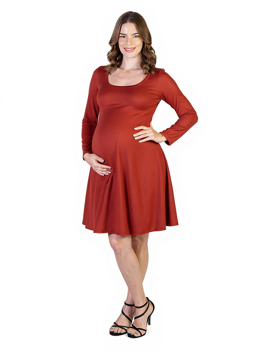 Essential Maternity Scoop Neck Long Sleeve Knee Length Skater Dress
