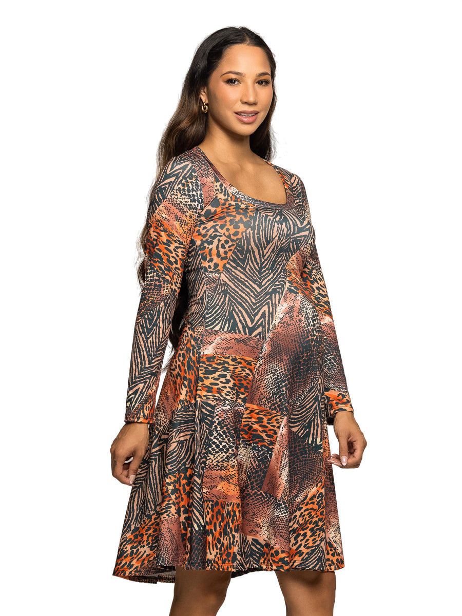 Essential Maternity Animal Scoop Neck Fit N Flare Knee Length Dress