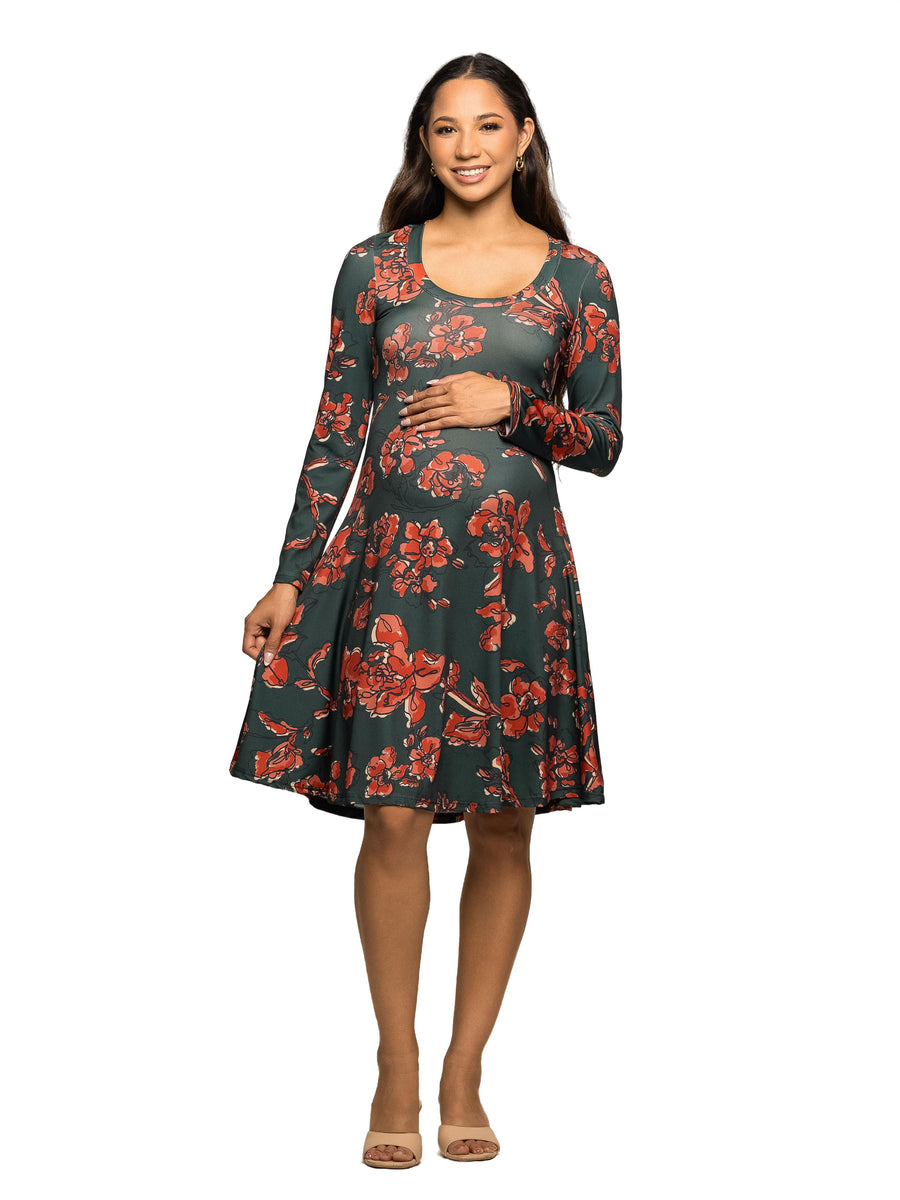 Essential Maternity Floral Scoop Neck Fit N Flare Knee Length Dress