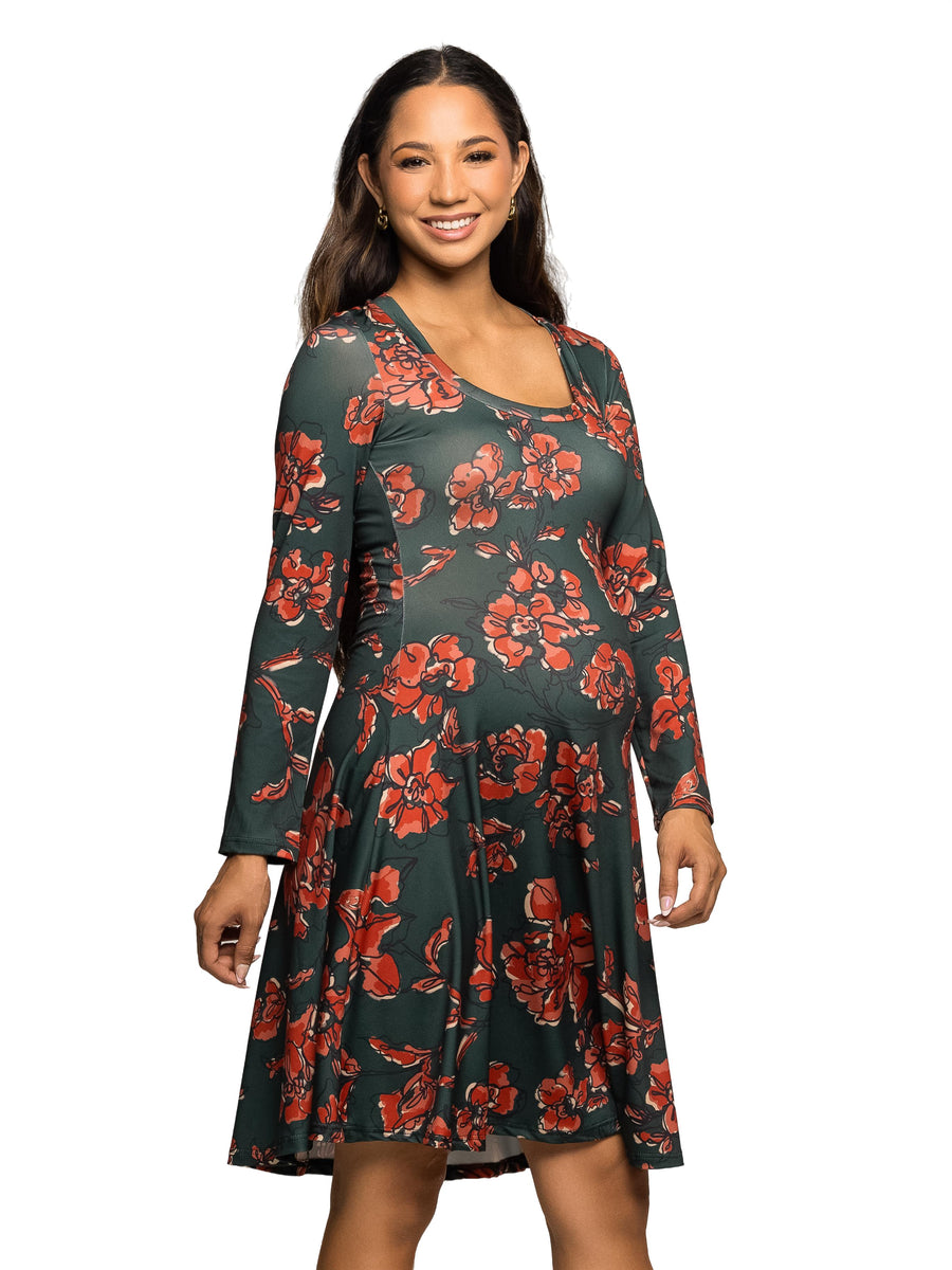 Essential Maternity Floral Scoop Neck Fit N Flare Knee Length Dress