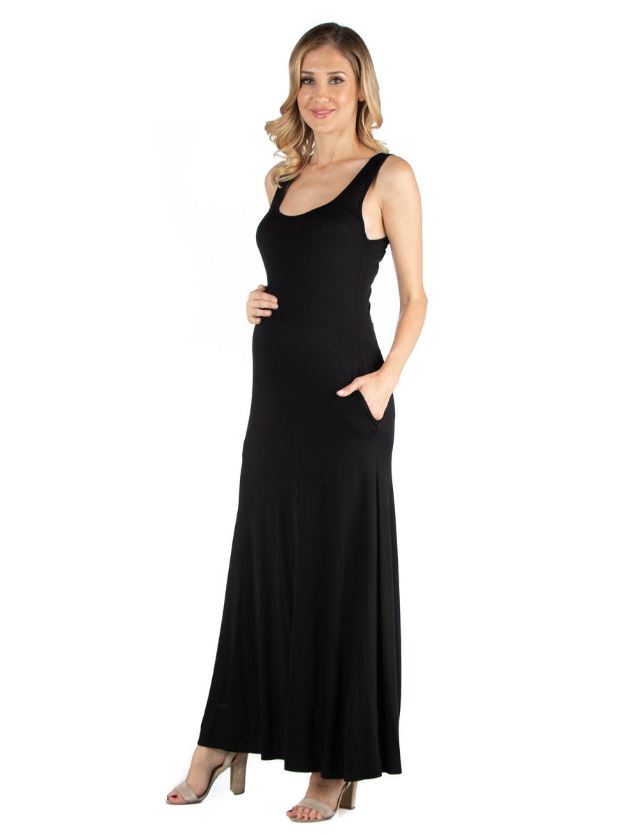 Essential Maternity Scoop Neck Sleeveless A Line Pocket Maxi Dress