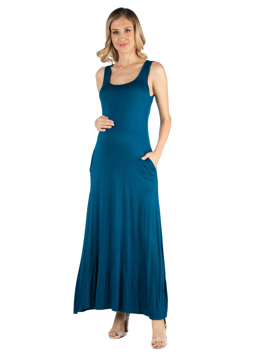 Essential Maternity Scoop Neck Sleeveless A Line Pocket Maxi Dress