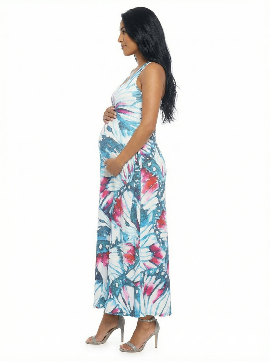 Essential Maternity Butterfly Sleeveless A Line Pocket Maxi Dress