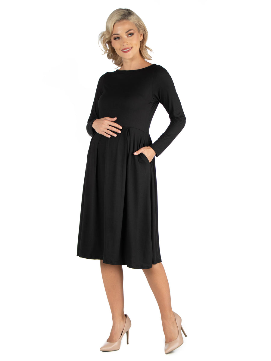 Essential Maternity Midi Length Fit N Flare Pocket Dress