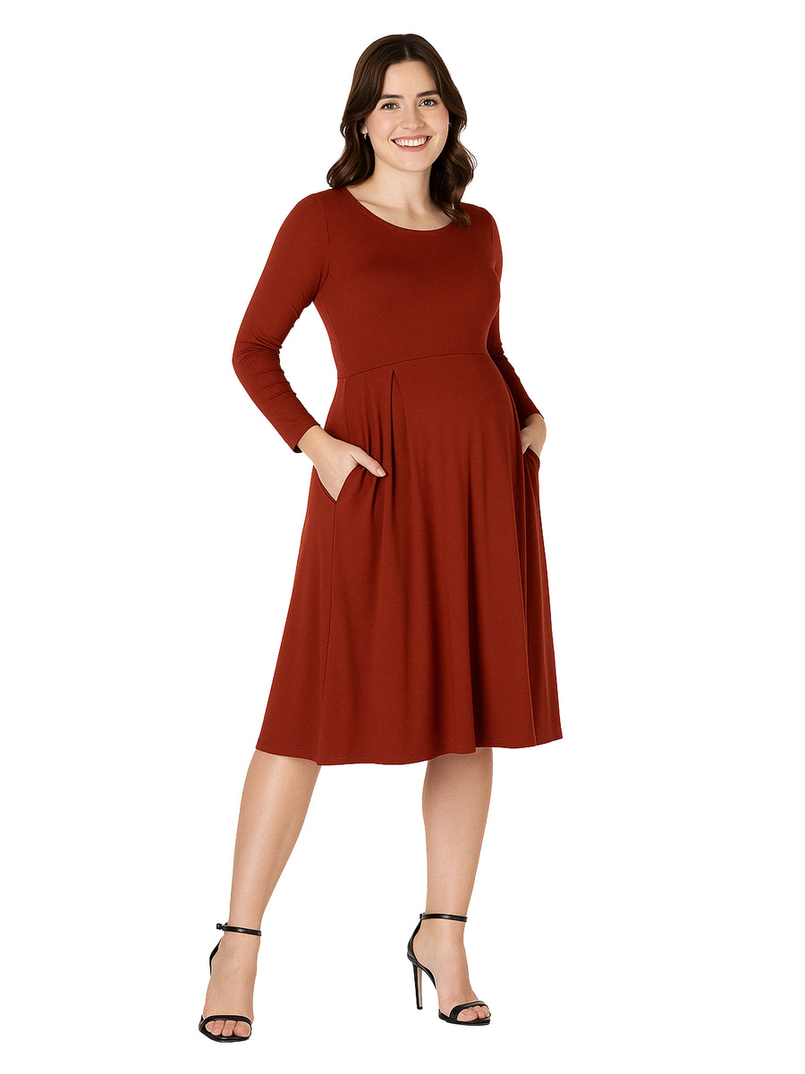 Essential Maternity Midi Length Fit N Flare Pocket Dress