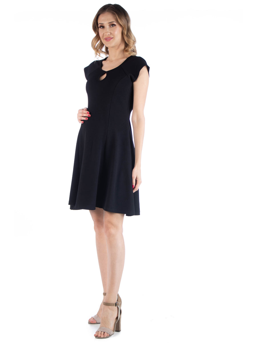 Essential Maternity Scoop Neck Cap Sleeve Soft Flare Mini Dress