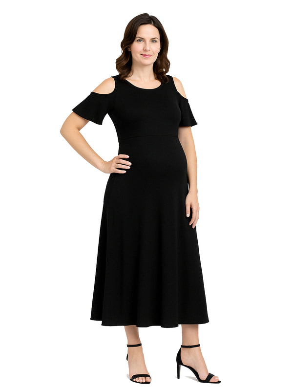 Elevate Maternity Ruffle Cold Shoulder A Line Maxi Dress