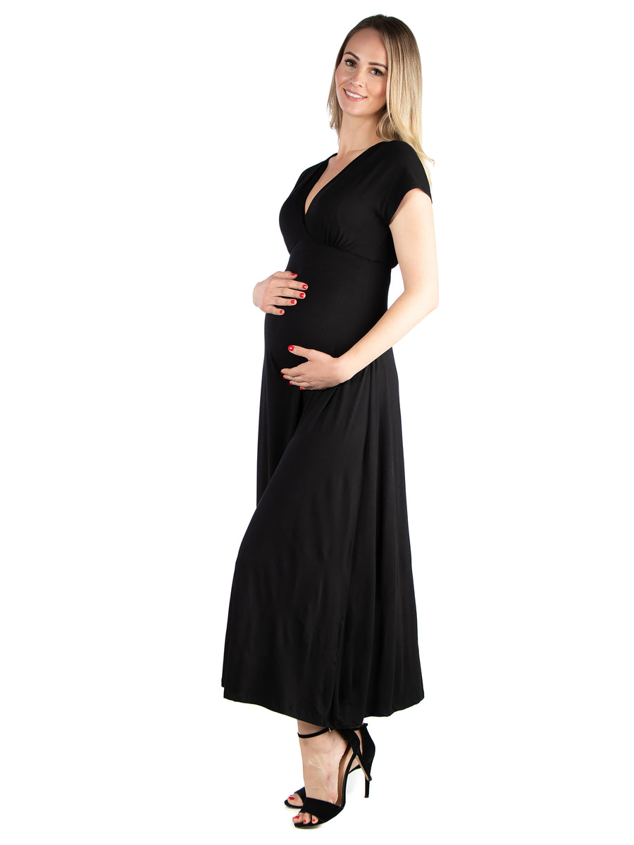 Essential Maternity Cap Sleeve V Neck Empire Waist A Line Maxi Dress