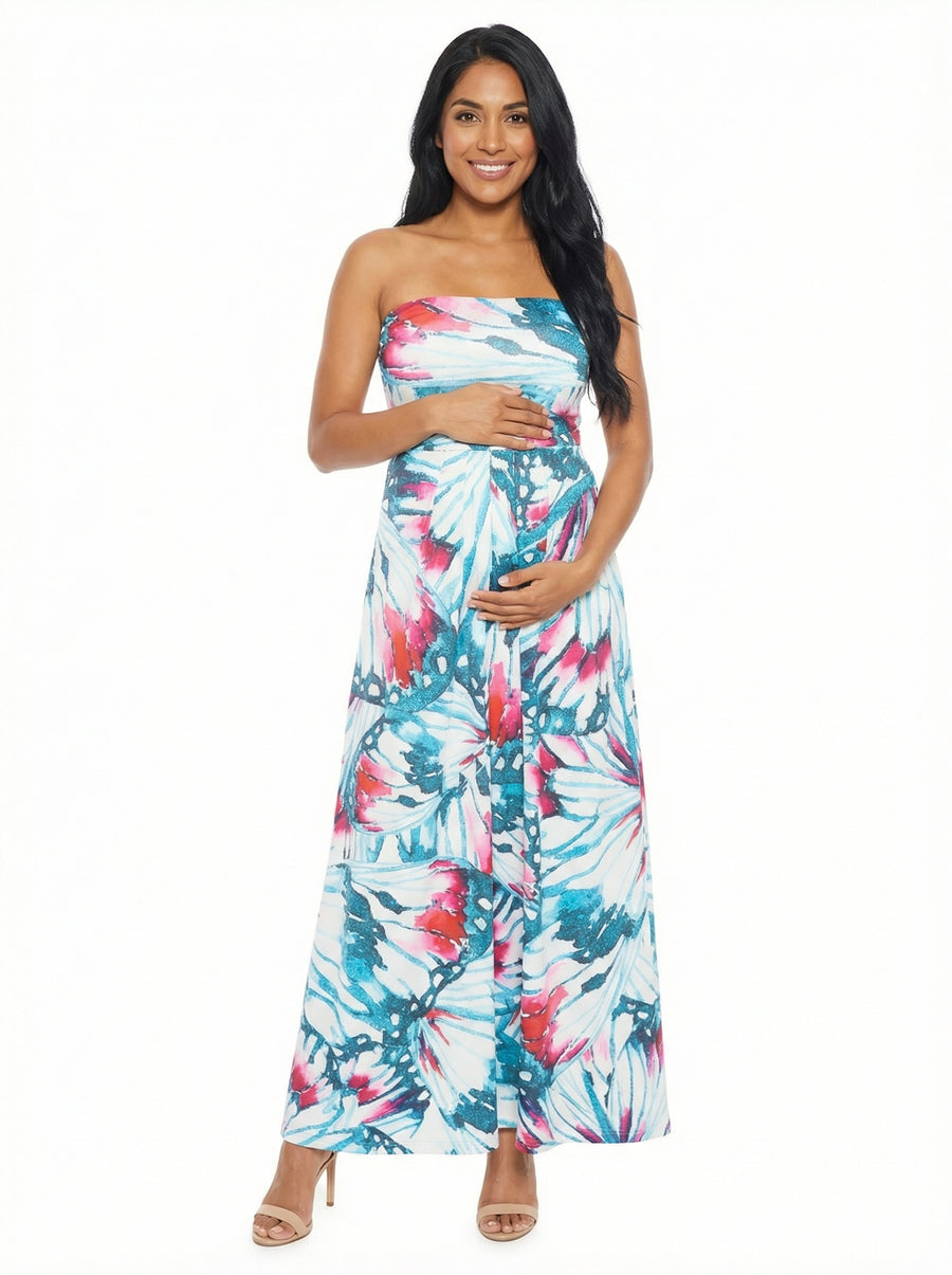 Essential Maternity Butterfly A Line Strapless Pocket Maxi Dress