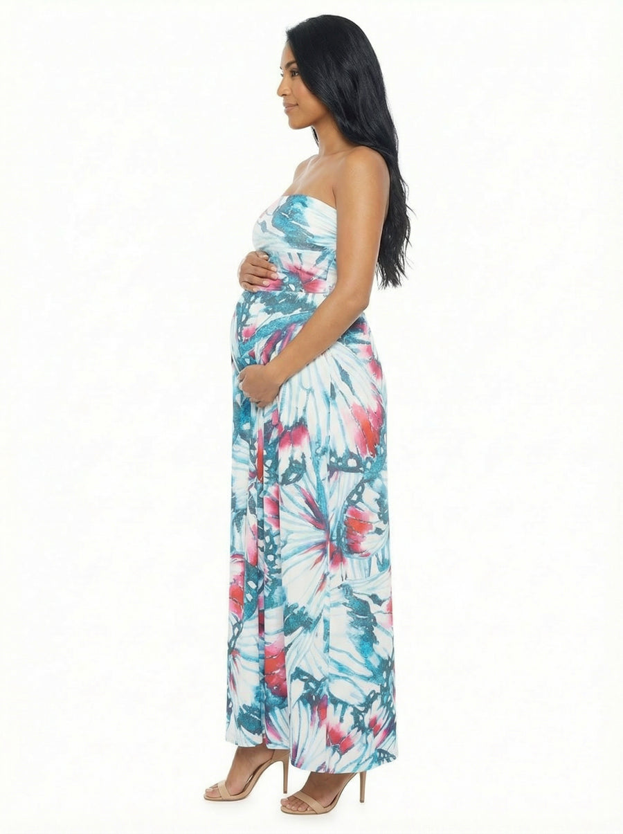Essential Maternity Butterfly A Line Strapless Pocket Maxi Dress