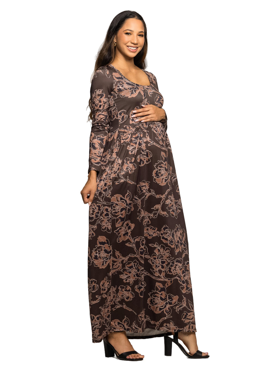 Essential Maternity Floral Long Sleeve Scoop Neck Maxi Dress