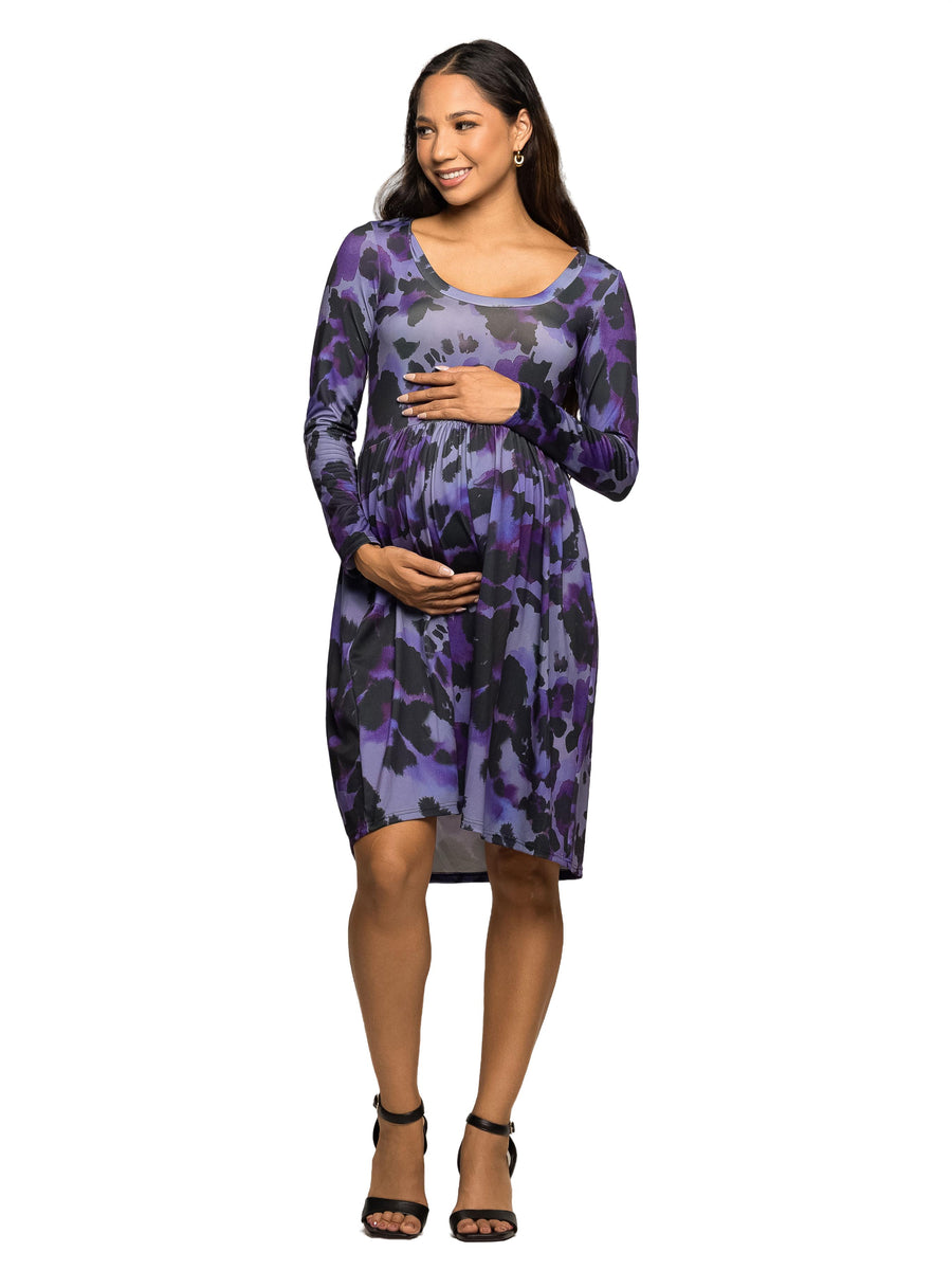 Essential Maternity Animal Scoop Neck Long Sleeve Knee Length Dress