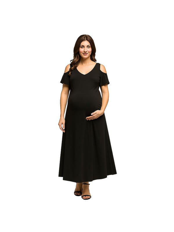 Elevate Maternity Scoop Neck Ruffle Sleeve A Line Maxi Dress