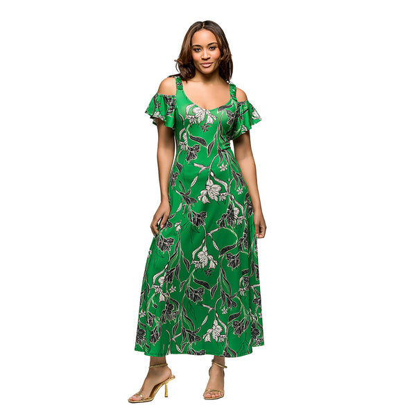 Elevate Maternity Floral Scoop Neck Ruffle Sleeve A Line Maxi Dress