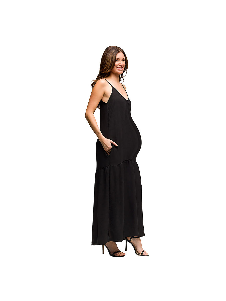 Essential Maternity Scoop Neck Spaghetti Strap Pocket Maxi Dress
