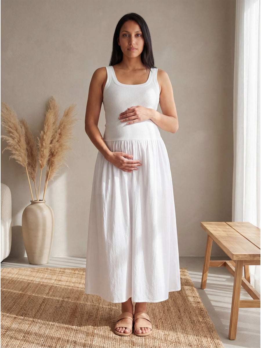 Essential Maternity Sleeveless Scoop Neck A Line Pocket Maxi Dress