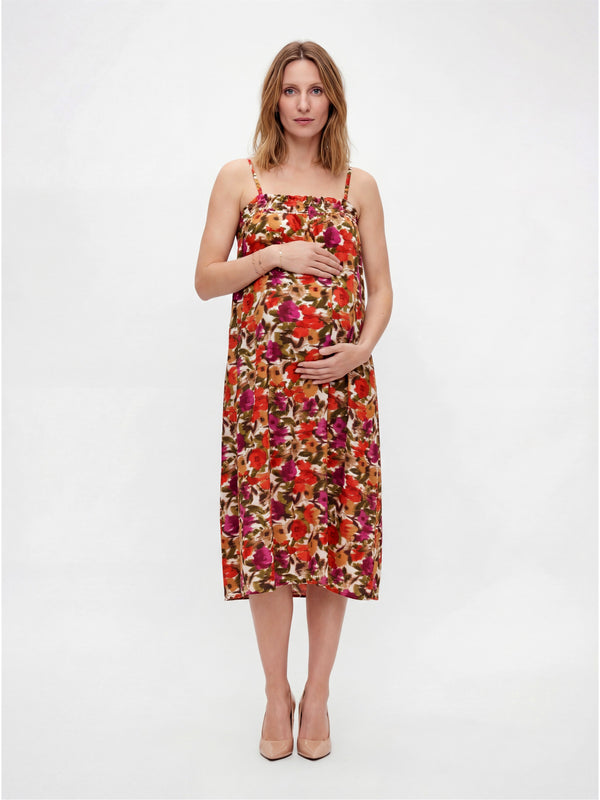 Essential Maternity Abstract Print Spaghetti Strap Smocked Pocket A Line Maxi Dress