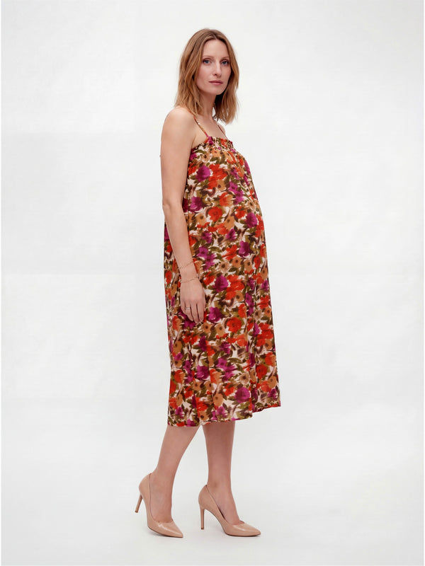 Essential Maternity Abstract Print Spaghetti Strap Smocked Pocket A Line Maxi Dress