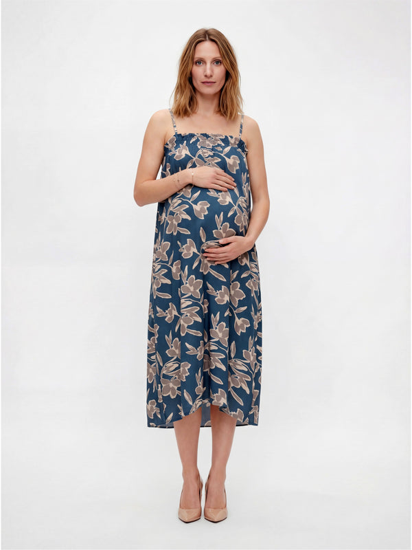 Essential Maternity Floral Print Spaghetti Strap Smocked Pocket A Line Maxi Dress