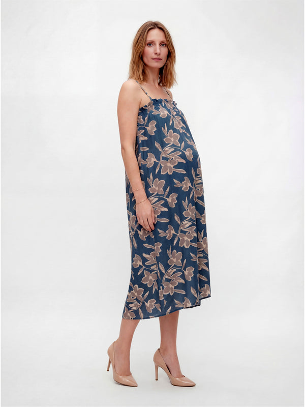 Essential Maternity Floral Print Spaghetti Strap Smocked Pocket A Line Maxi Dress