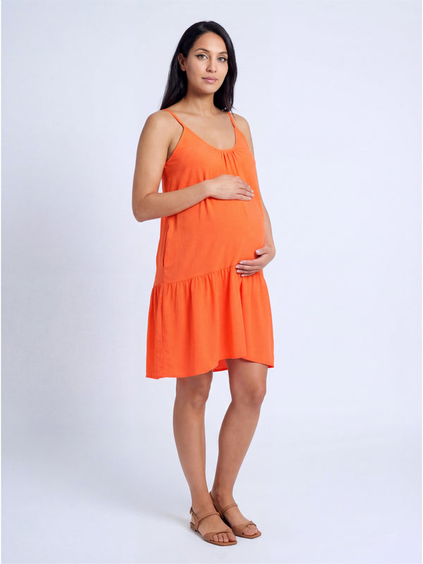 Essential Maternity Scoop Neck Spaghetti Strap Pocket A Line Mini Dress