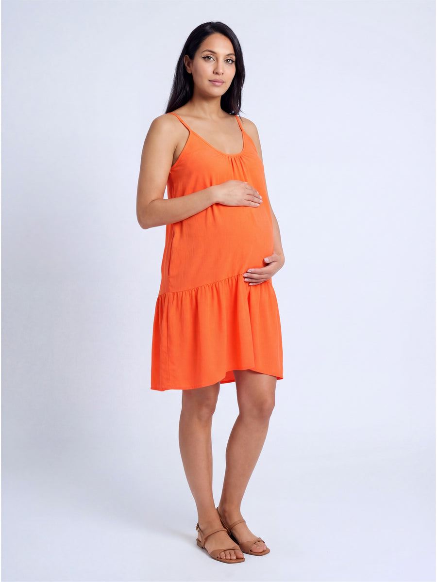 Essential Maternity Scoop Neck Spaghetti Strap Pocket A Line Mini Dress