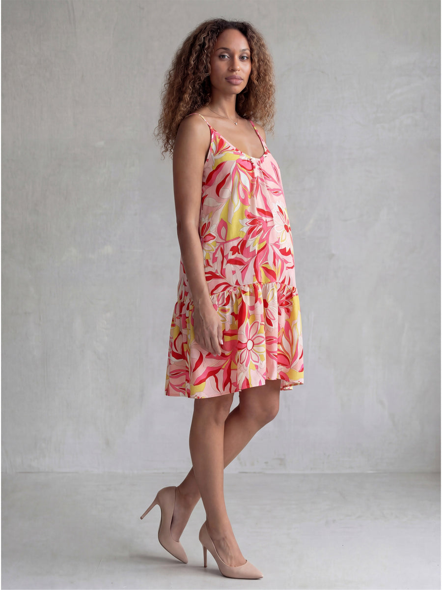 Essential Maternity Floral Print Scoop Neck Spaghetti Strap Pocket A Line Mini Dress