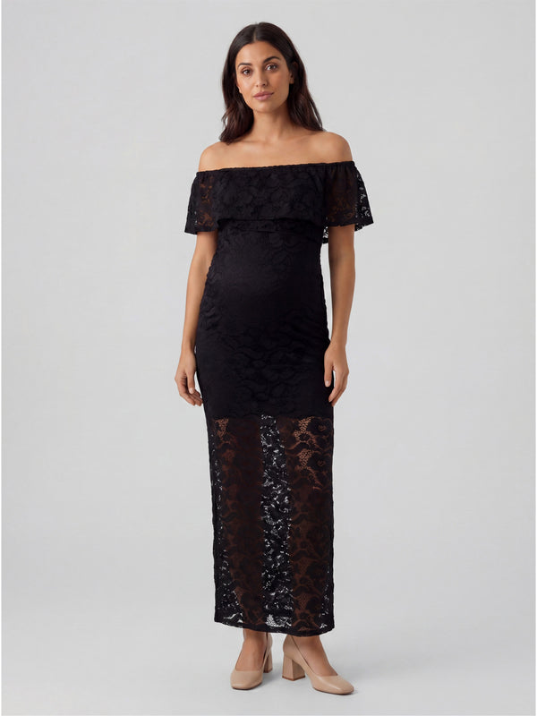 Elevate Maternity Lace Off the Shoulder Side Slit Bodycon Maxi Dress