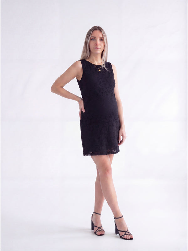 Elevate Maternity Lace Sleeveless Boat Neck Mini Shift Dress