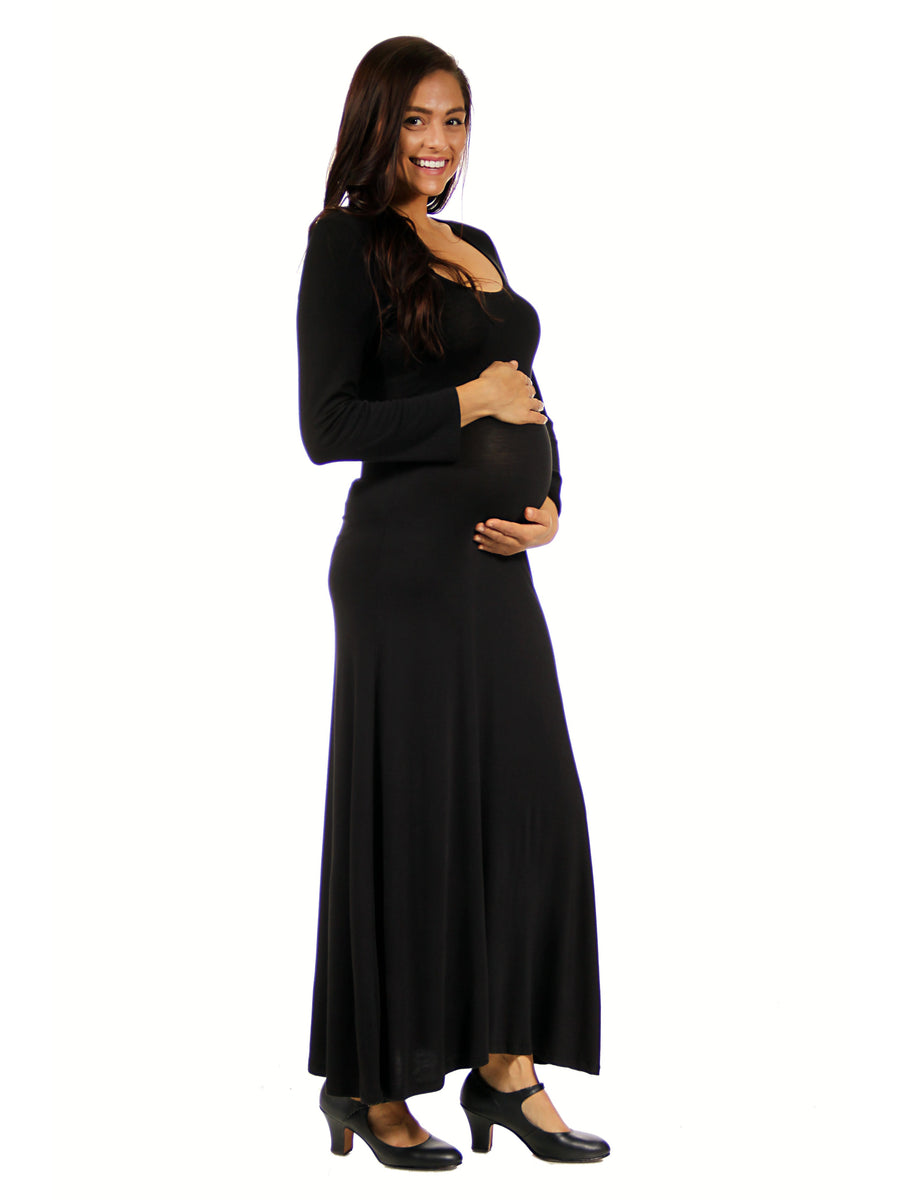 Essential Maternity Scoop Neck Long Sleeve Maxi A Line Dress