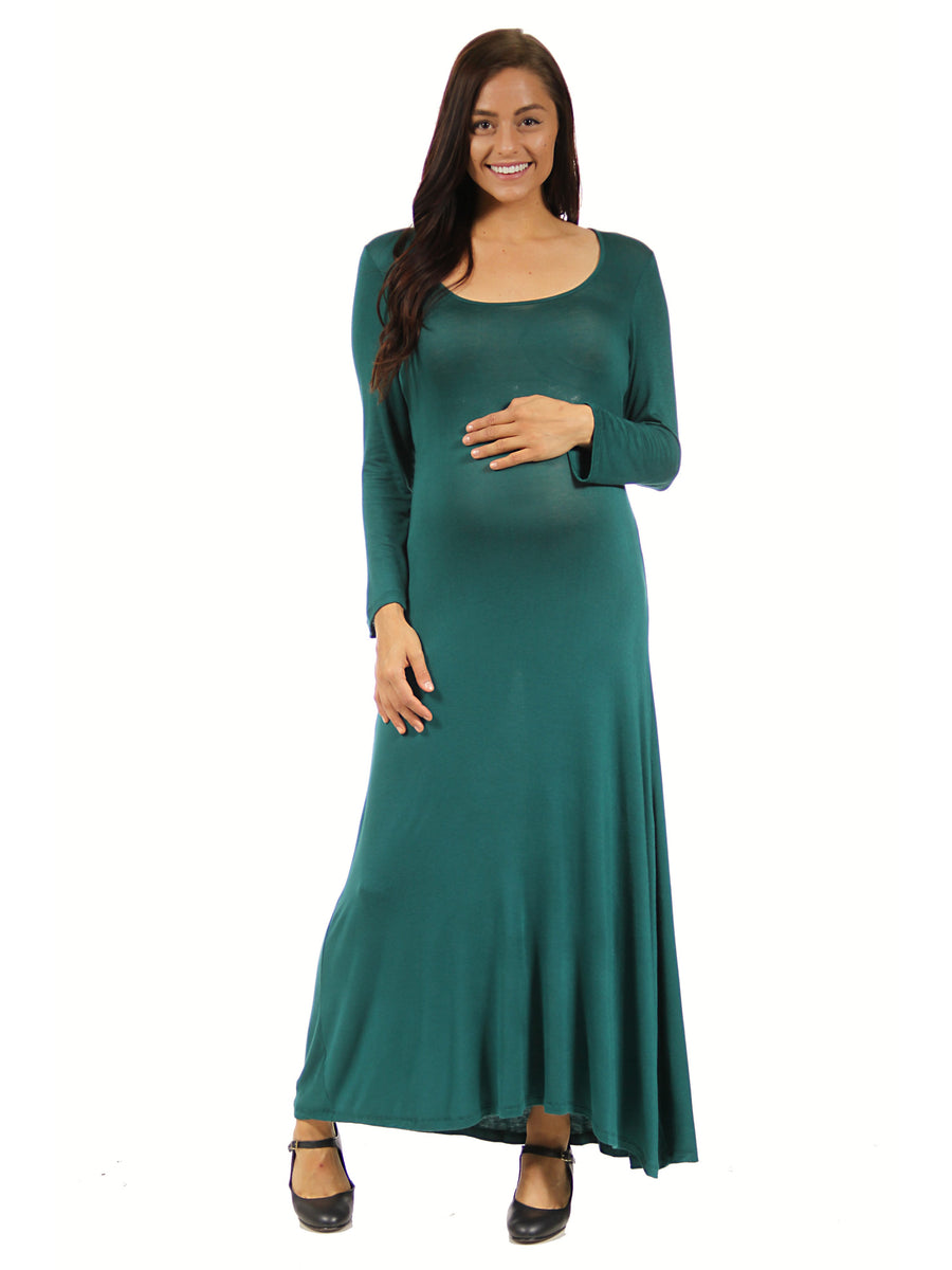 Essential Maternity Scoop Neck Long Sleeve Maxi A Line Dress