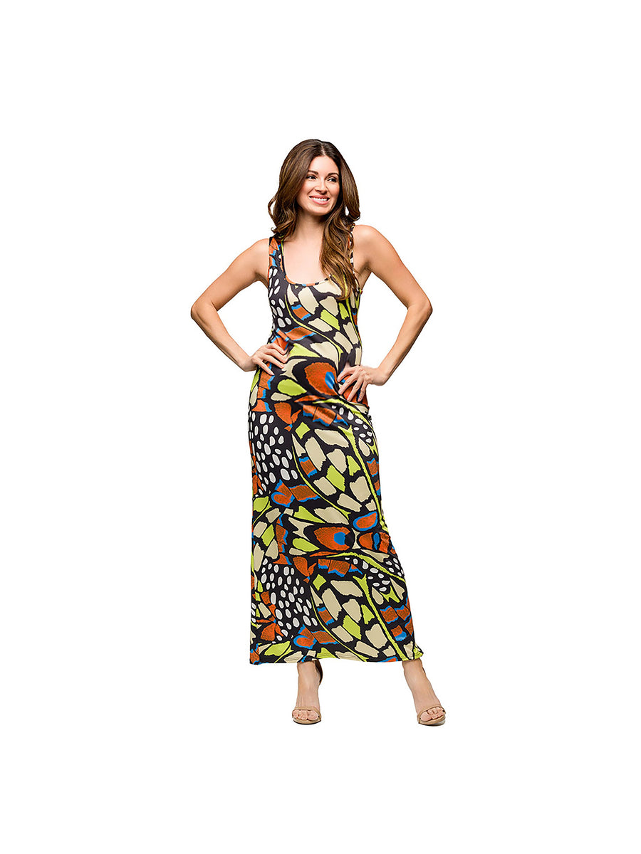 Essential Maternity Butterfly Scoop Neck Sleeveless Maxi Tank Dress