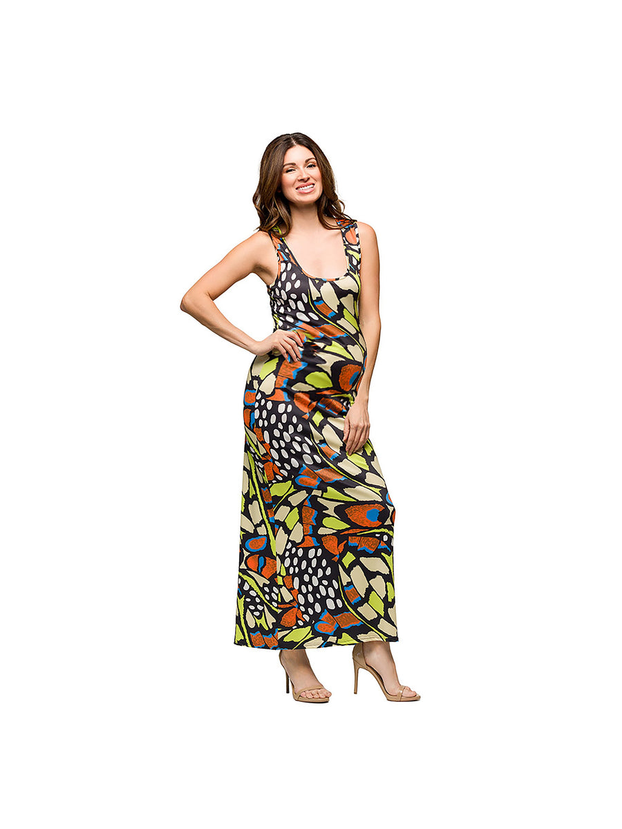 Essential Maternity Butterfly Scoop Neck Sleeveless Maxi Tank Dress