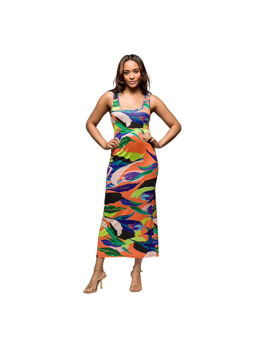 Essential Maternity Abstract Scoop Neck Racerback Tank Maxi Dress